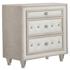 Tampa Furniture Outlet - Coaster - Antonella Upholstered 3-drawer Nightstand Ivory and Camel - 223522
