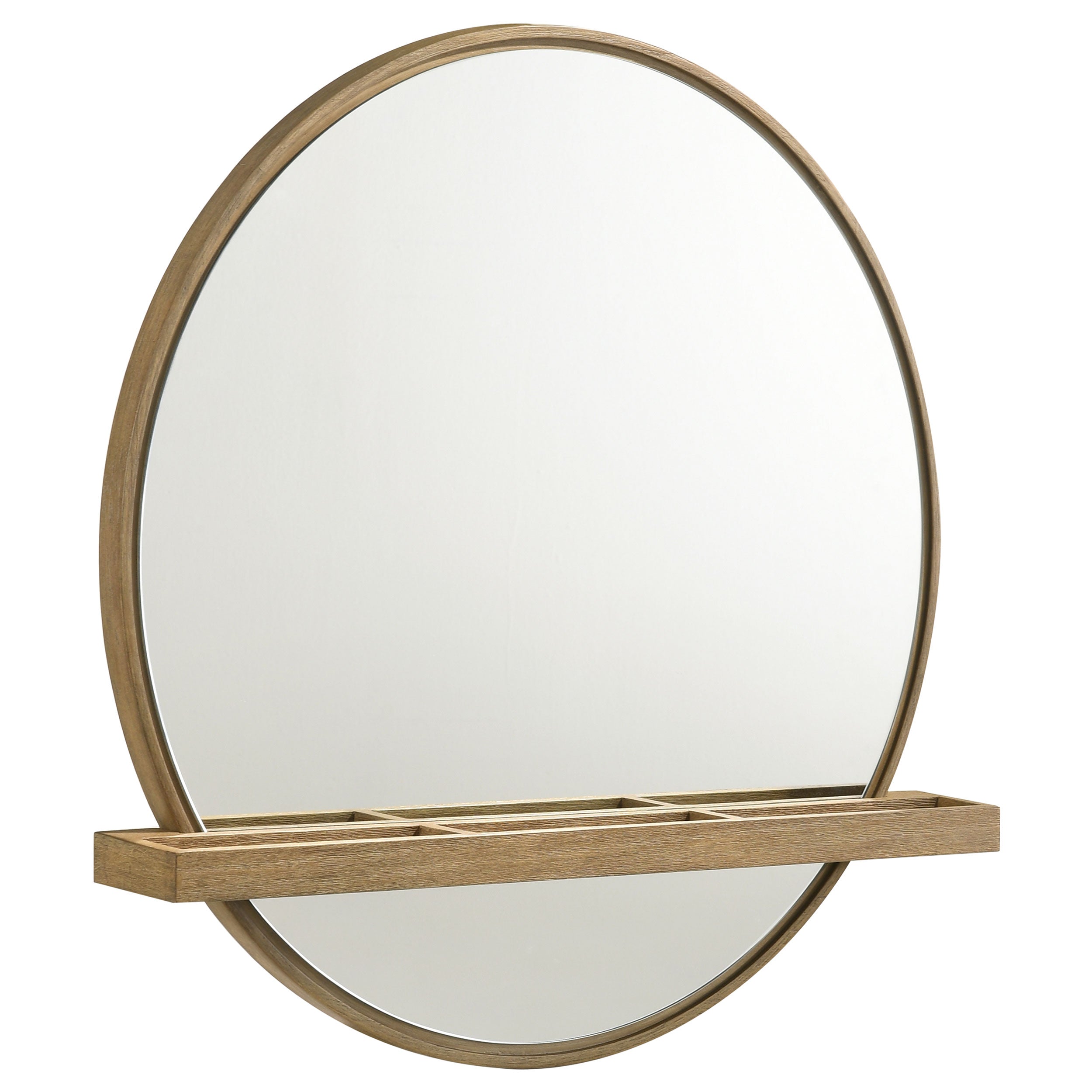 Tampa Furniture Outlet - Coaster - Arini Round Vanity Wall Mirror with Shelf Sand Wash - 224308