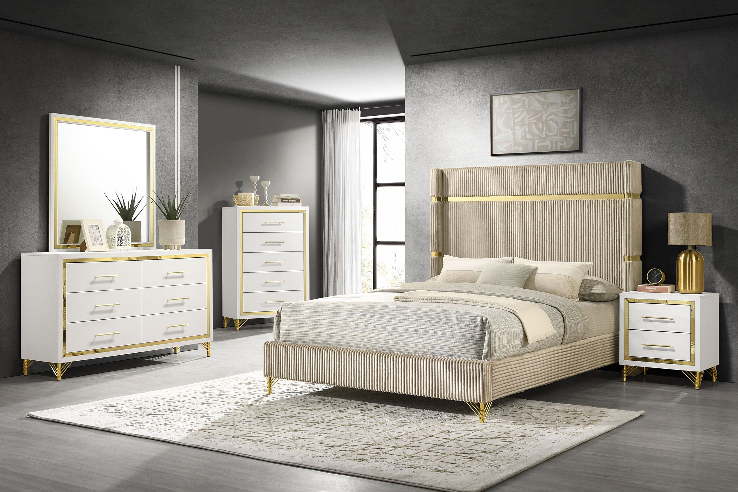 Tampa Furniture Outlet - Coaster - Lucia 5-piece Eastern King Bedroom Set Beige and White - 224731KE-S5