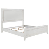 Tampa Furniture Outlet - Coaster - Marielle Eastern King Upholstered Panel Bed Distressed White - 224841KE