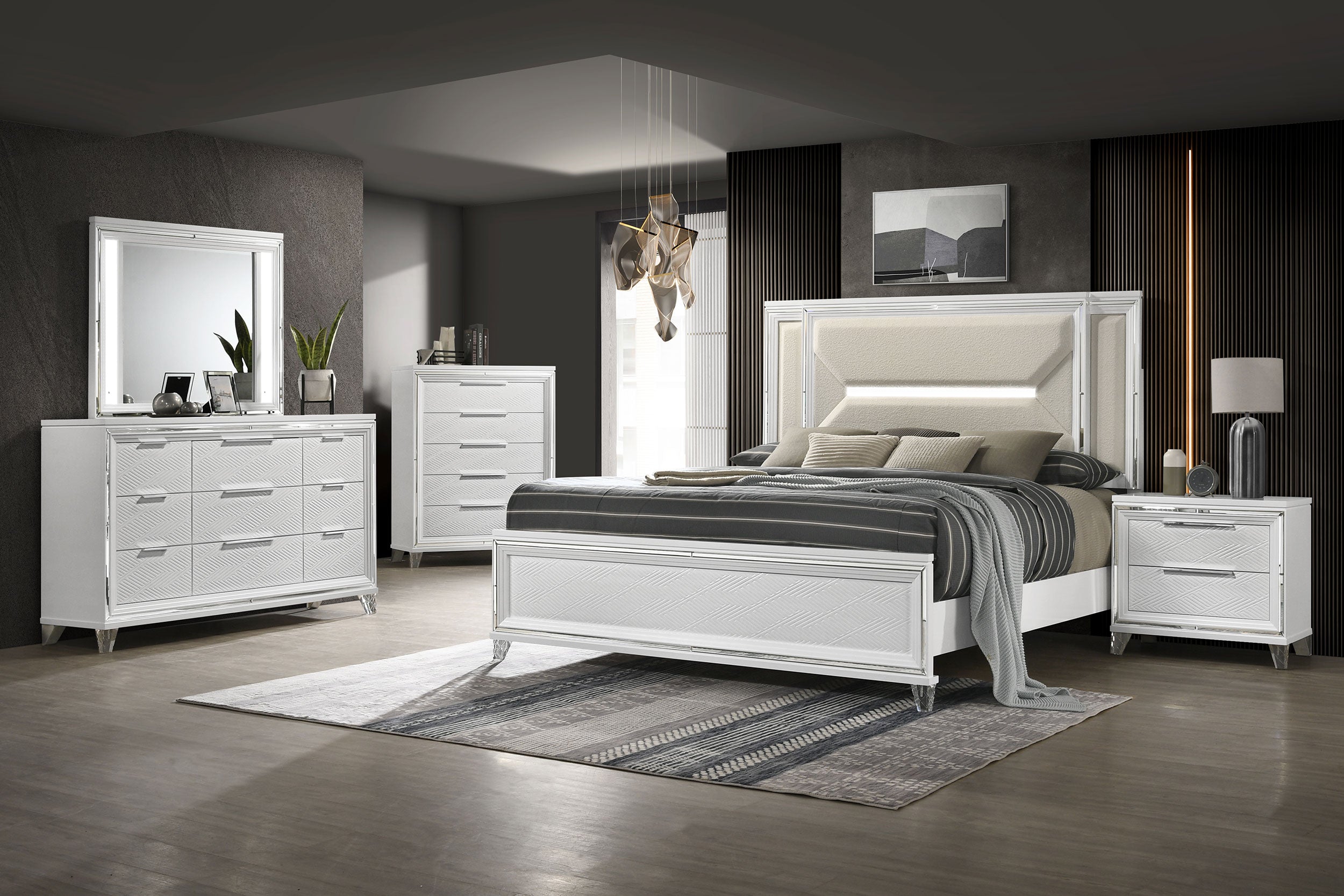 Tampa Furniture Outlet - Coaster - Marmore 5-piece Queen Bedroom Set White - 224961Q-S5