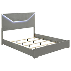 Tampa Furniture Outlet - Coaster - Ives Eastern King Panel Bed LED Headboard Grey High Gloss - 224971KE