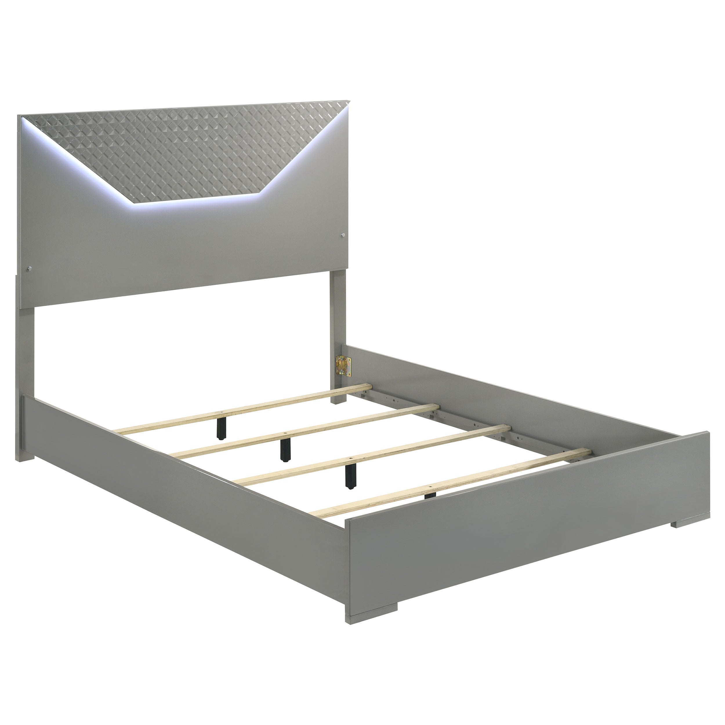 Tampa Furniture Outlet - Coaster - Ives Queen Panel Bed LED Headboard Grey High Gloss - 224971Q
