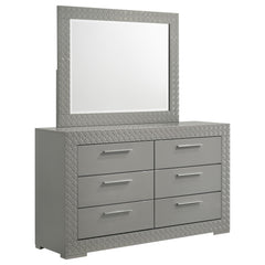 Tampa Furniture Outlet - Coaster - Ives 6-drawer Dresser and Mirror Grey High Gloss - 224973M