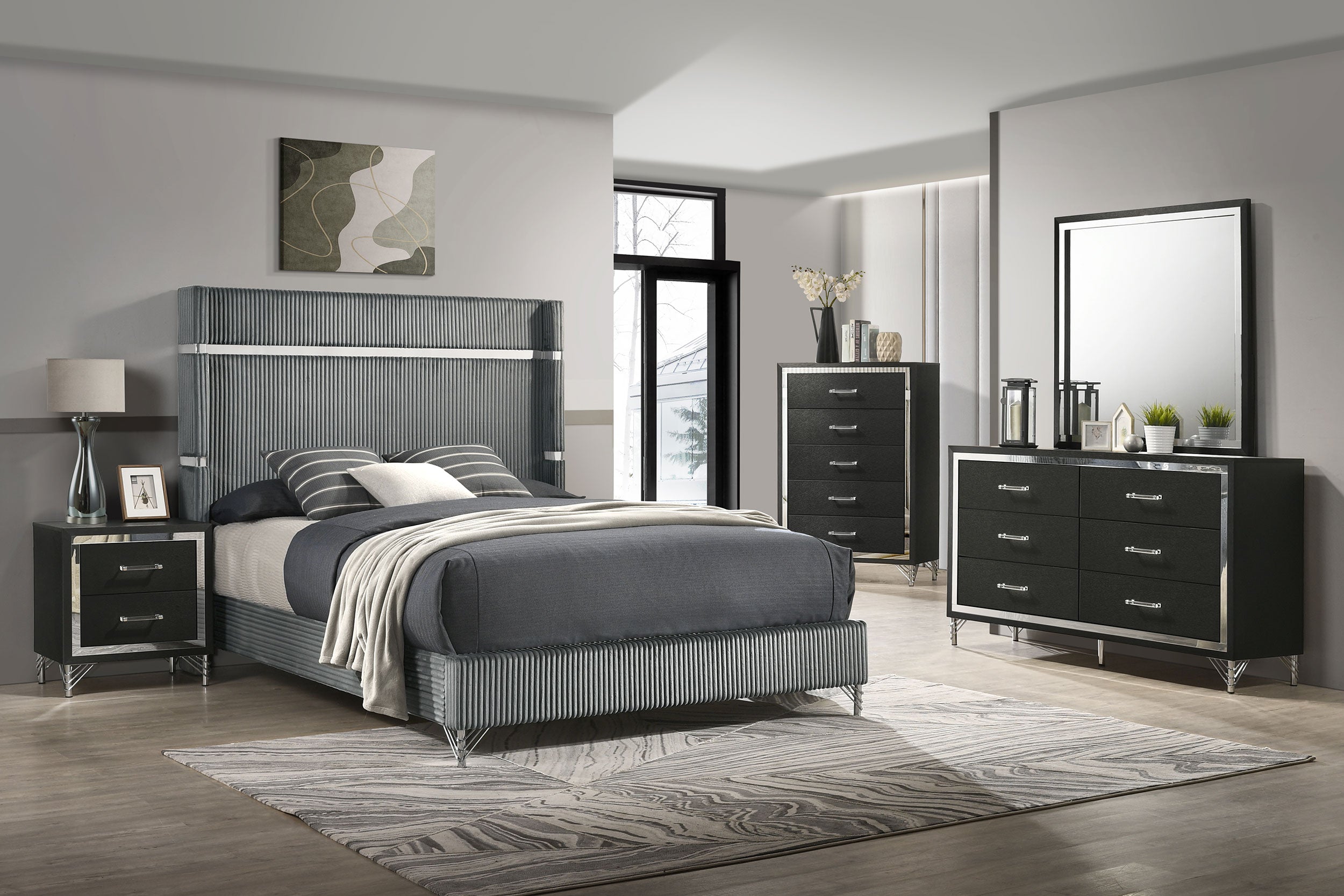 Tampa Furniture Outlet - Coaster - Lucia 5-piece Queen Bedroom Set Grey and Black - 224991Q-S5
