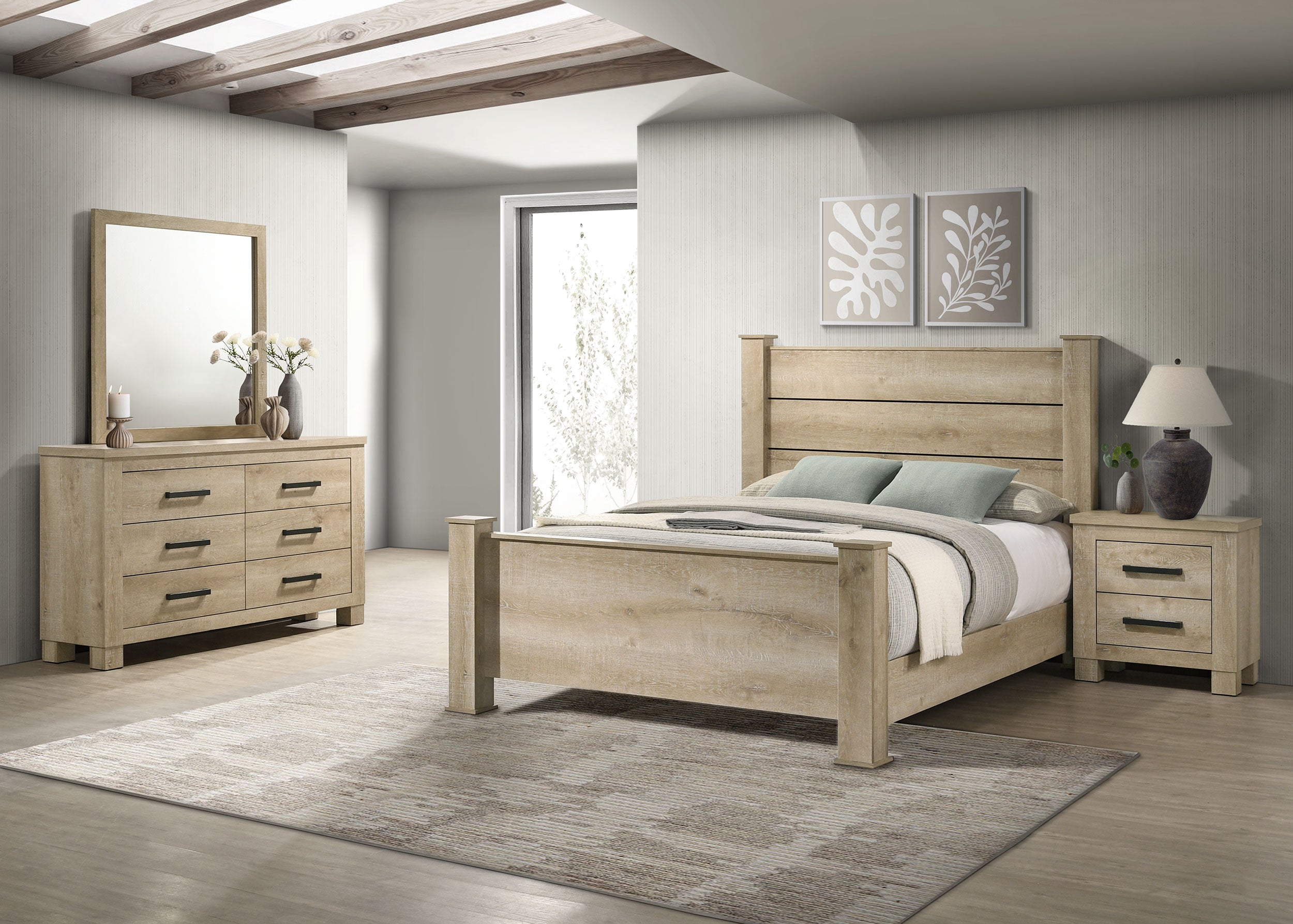 Tampa Furniture Outlet - Coaster - Oakglen 4-piece Eastern King Bedroom Set Weathered Oak - 225101KE-S4