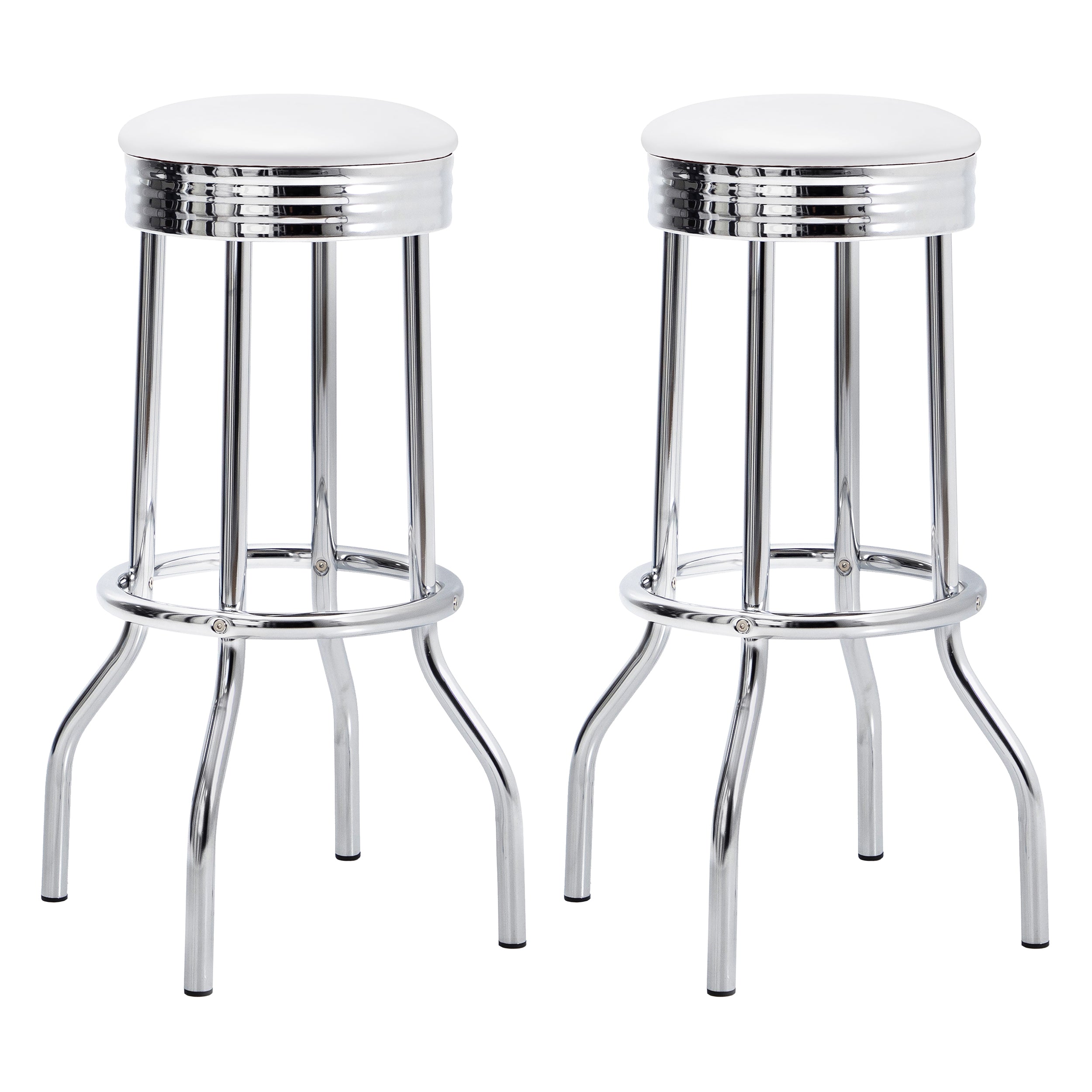 Tampa Furniture Outlet - Coaster - Retro Upholstered Metal Swivel Bar Stool White (Set of 2) - 2299W