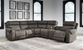 Tampa Furniture Outlet Lutz - Ashley Furniture - Hoopster Sectional - 6-Piece Power Reclining Sectional / Gunmetal - 23703S5