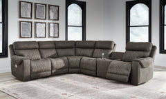 Tampa Furniture Outlet Lutz - Ashley Furniture - Hoopster Sectional - 6-Piece Power Reclining Sectional / Gunmetal - 23703S5