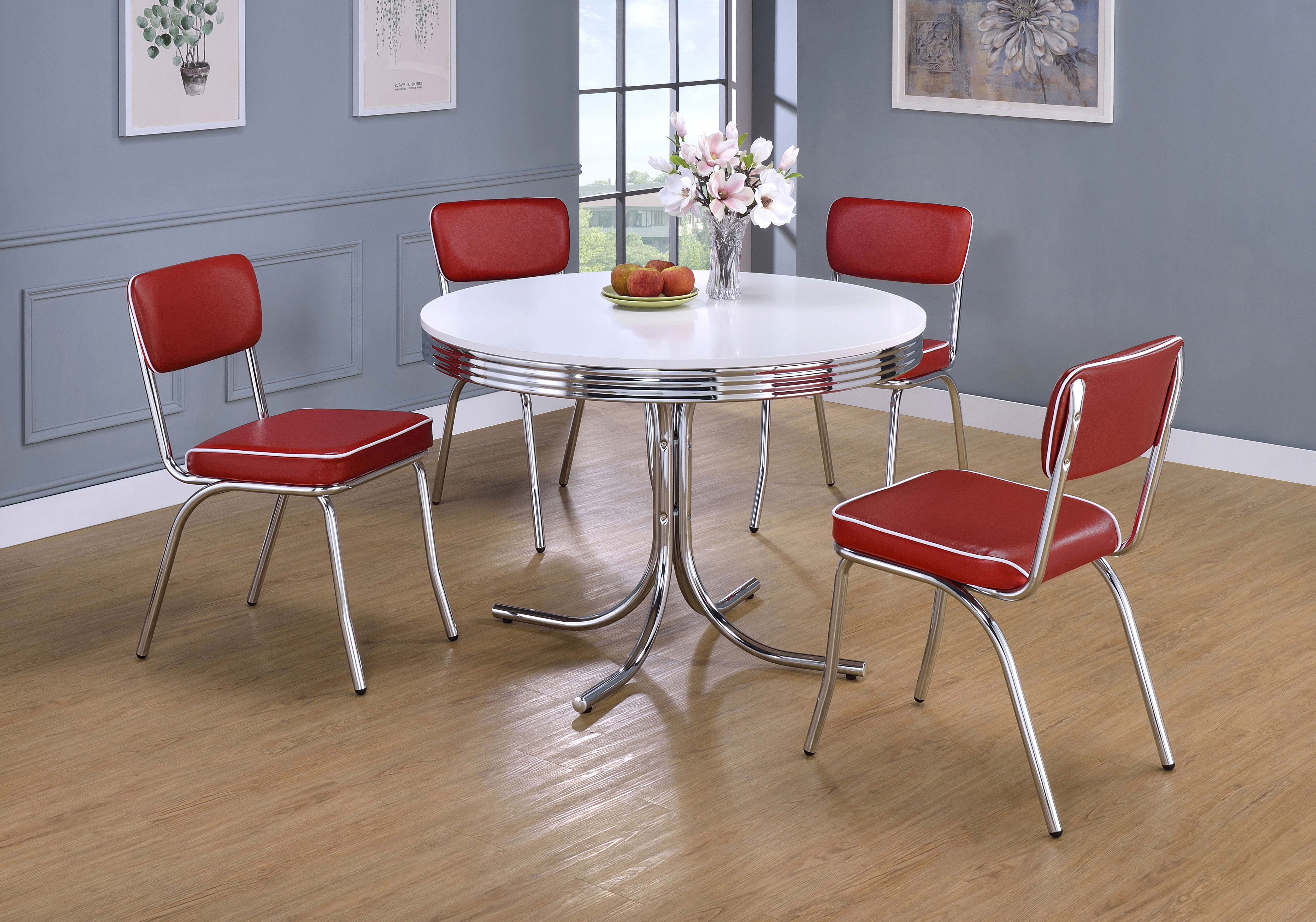 Tampa Furniture Outlet - Coaster - Retro 5-piece Round Dining Table Set White and Red - 2388-S5R