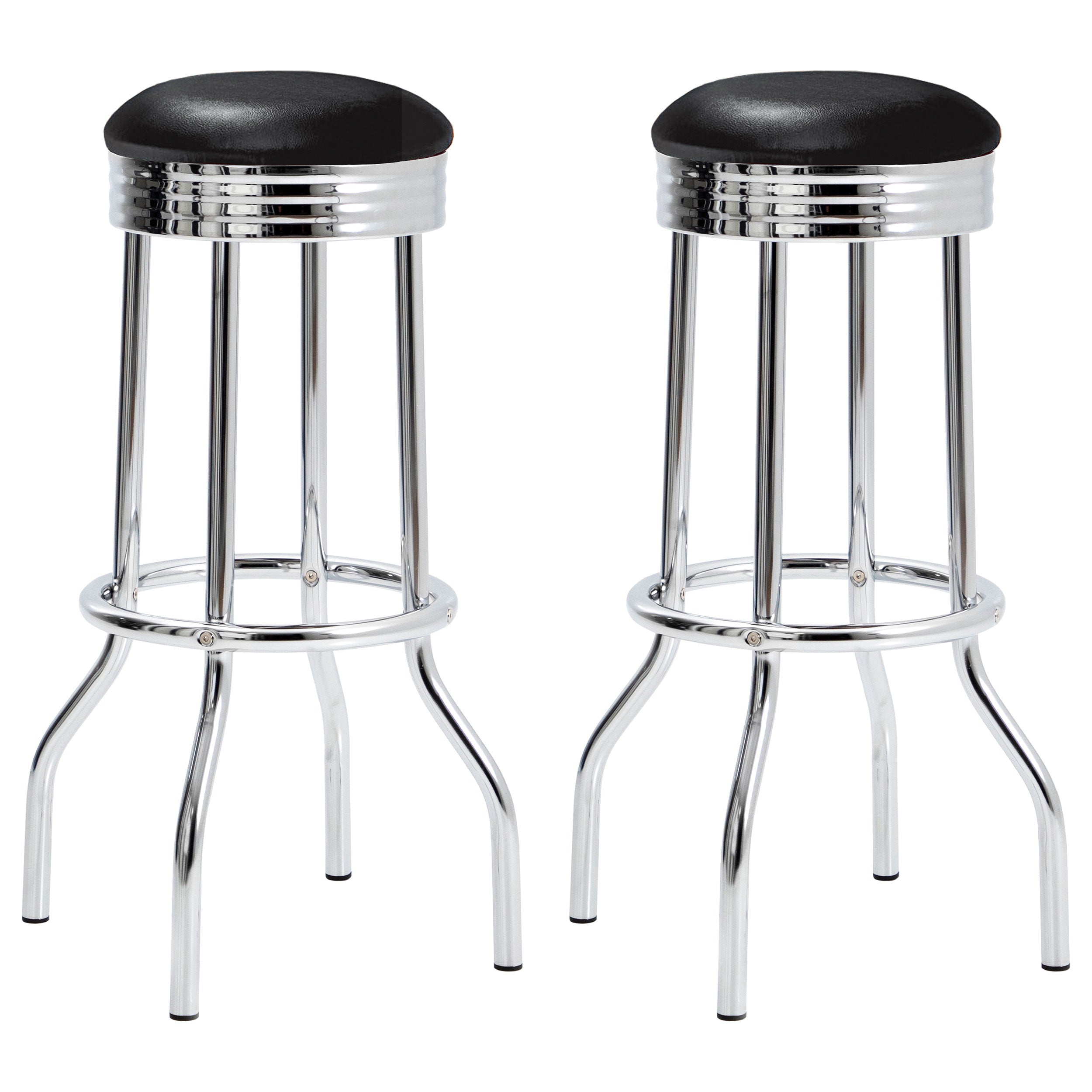 Tampa Furniture Outlet - Coaster - Retro Upholstered Metal Swivel Bar Stool Black (Set of 2) - 2408