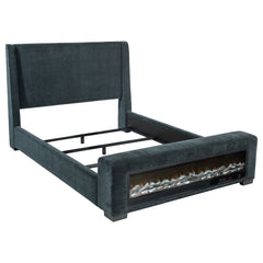 Tampa Furniture Outlet - Coaster - Preston Upholstered Queen Audio Flame Visualizer Bed Dark Blue - 305821Q