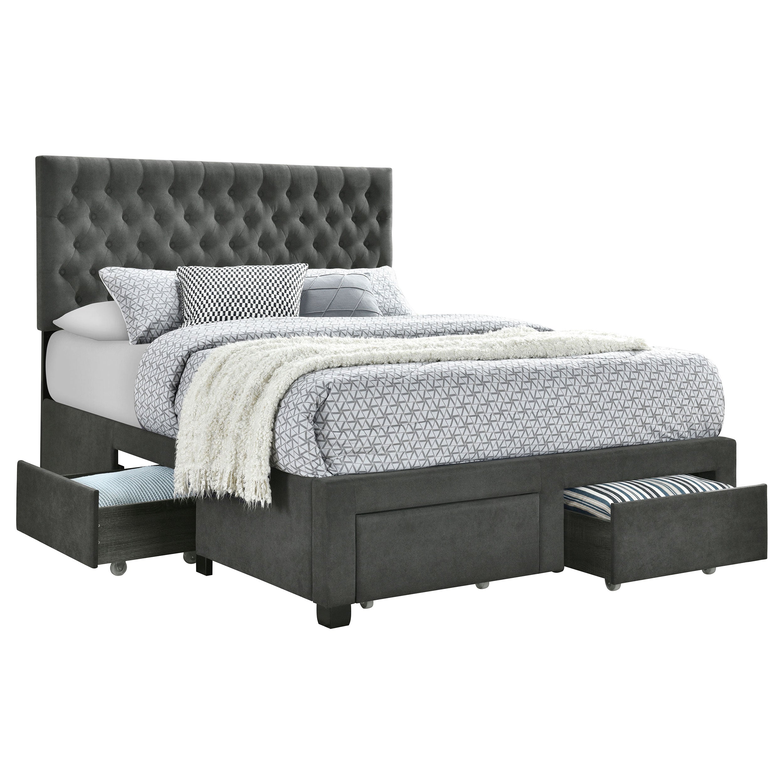 Tampa Furniture Outlet - Coaster - Soledad Upholstered Queen Storage Panel Bed Grey - 305877Q