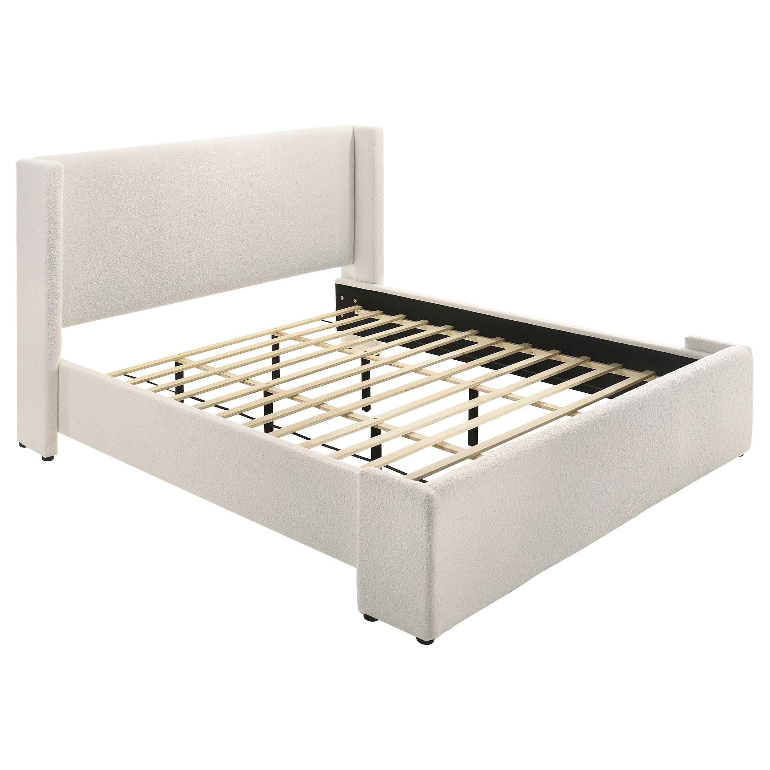 Tampa Furniture Outlet - Coaster - Alamosa Boucle Upholstered Eastern King Platform Bed White - 310078KE