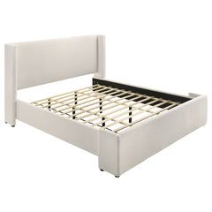 Tampa Furniture Outlet - Coaster - Alamosa Boucle Upholstered Eastern King Platform Bed White - 310078KE