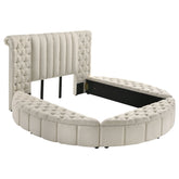 Tampa Furniture Outlet - Coaster - Sonya Upholstered Queen Round Storage Bed Ivory - 360111Q