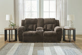 Tampa Furniture Outlet Lutz - Ashley Furniture - Frohn Living Room - DBL Rec Loveseat w/Console / Chocolate - 3740794