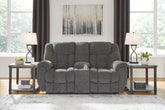 Tampa Furniture Outlet Lutz - Ashley Furniture - Foreside Living Room - DBL Rec Loveseat w/Console / Charcoal - 3810494