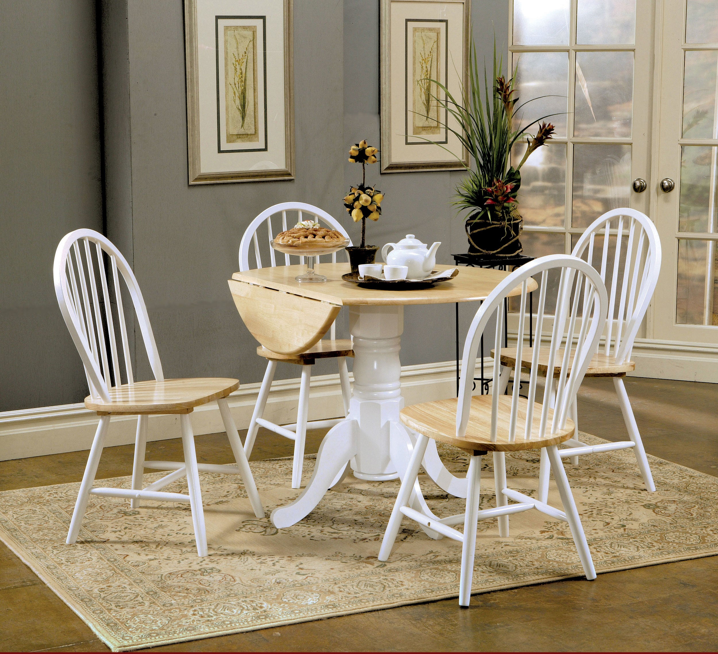 Tampa Furniture Outlet - Coaster - Allison 5-piece Round Drop Leaf Dining Table Set White - 4241-S5