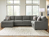 Tampa Furniture Outlet Lutz - Ashley Furniture - Revenna Sectional - RAF 3-Piece Sectional with Chaise / Greystone - PC48405S1