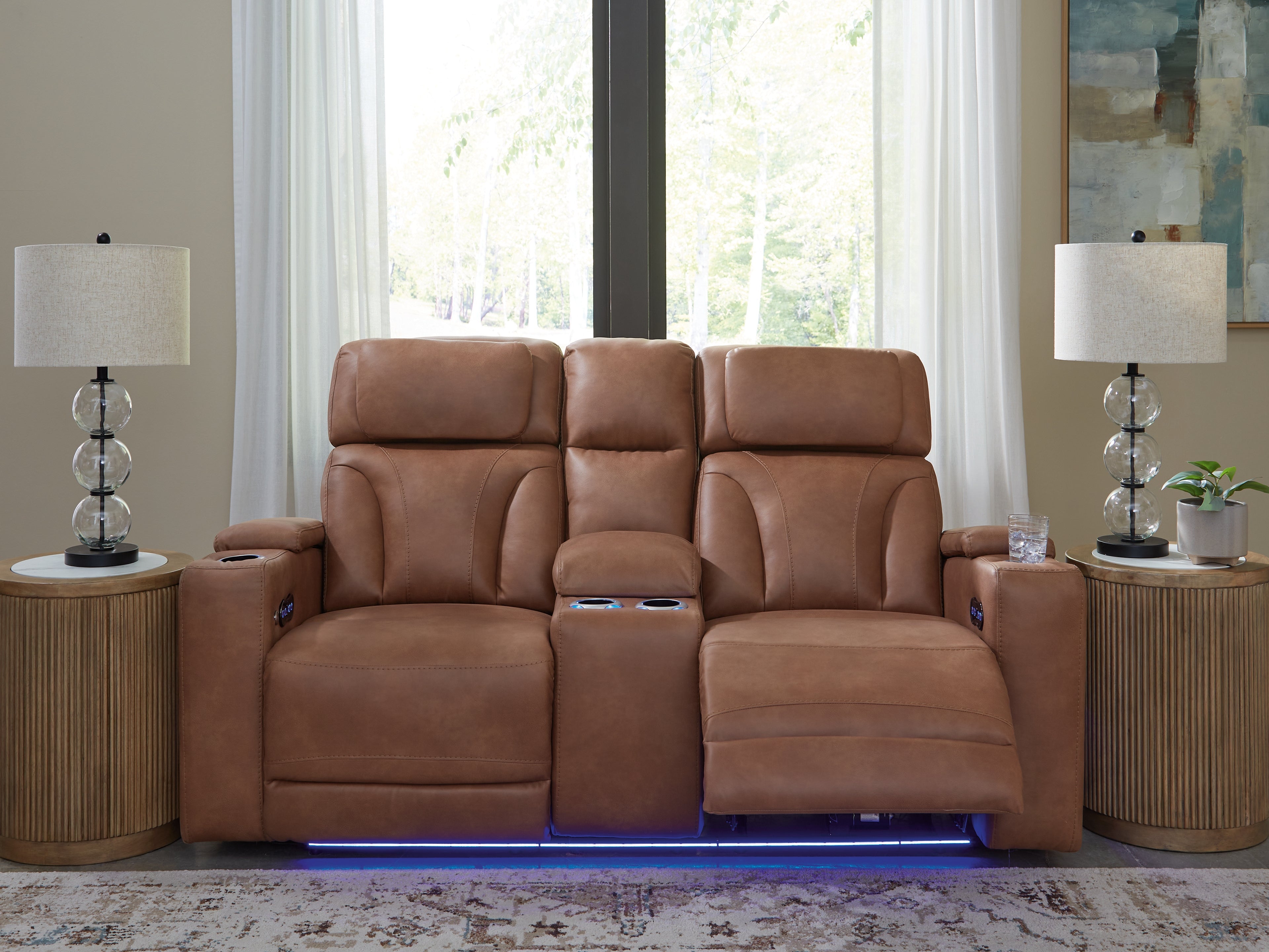 Tampa Furniture Outlet Lutz - Ashley Furniture - Clean-Slate Living Room - PWR REC Loveseat/CON/ADJ HDRST / Caramel - PC5010118