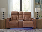 Tampa Furniture Outlet Lutz - Ashley Furniture - Clean-Slate Living Room - PWR REC Loveseat/CON/ADJ HDRST / Caramel - PC5010118