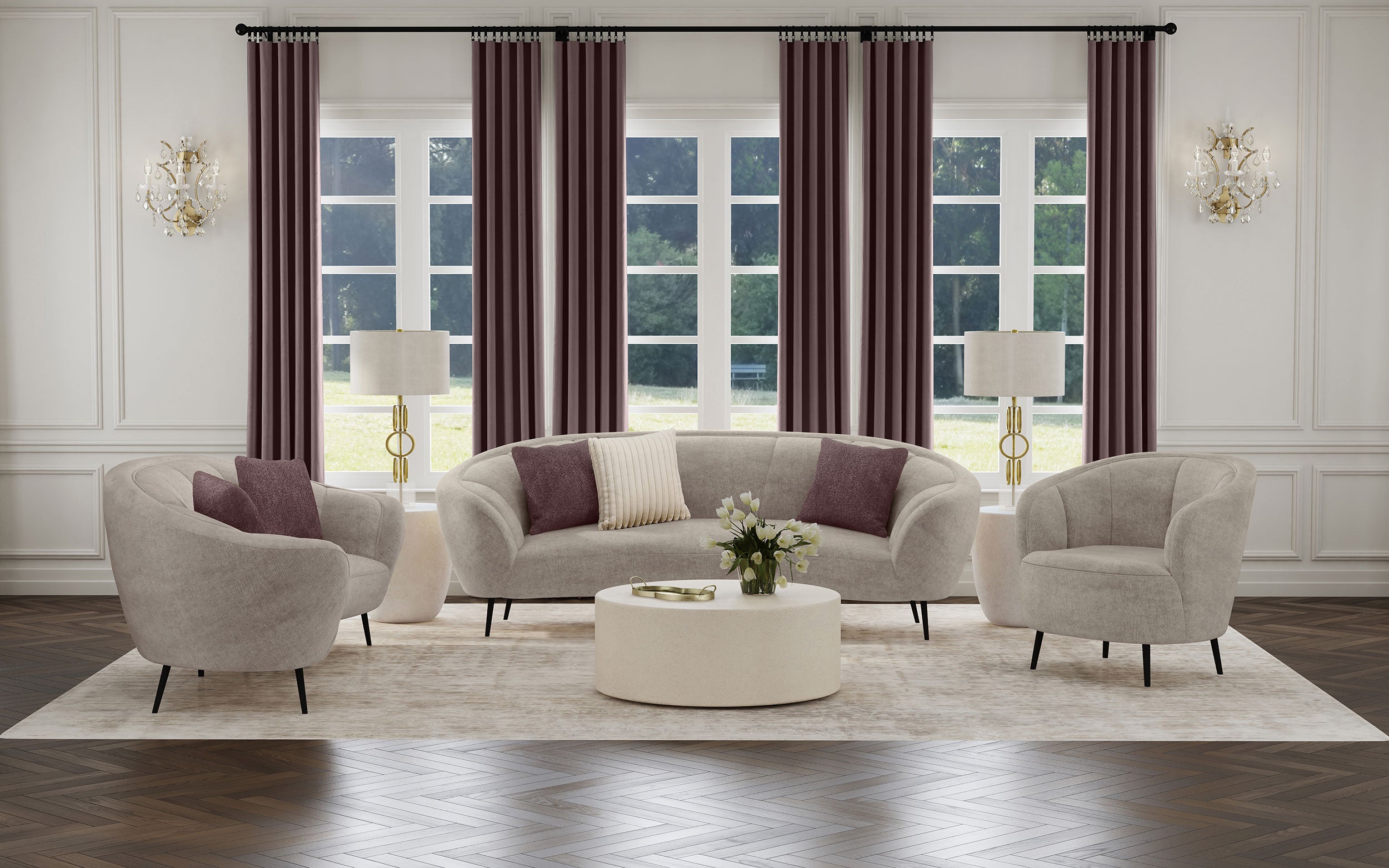 Tampa Furniture Outlet - Coaster - Ellorie 3-piece Upholstered Curved Sofa Set Beige - 504837-S3
