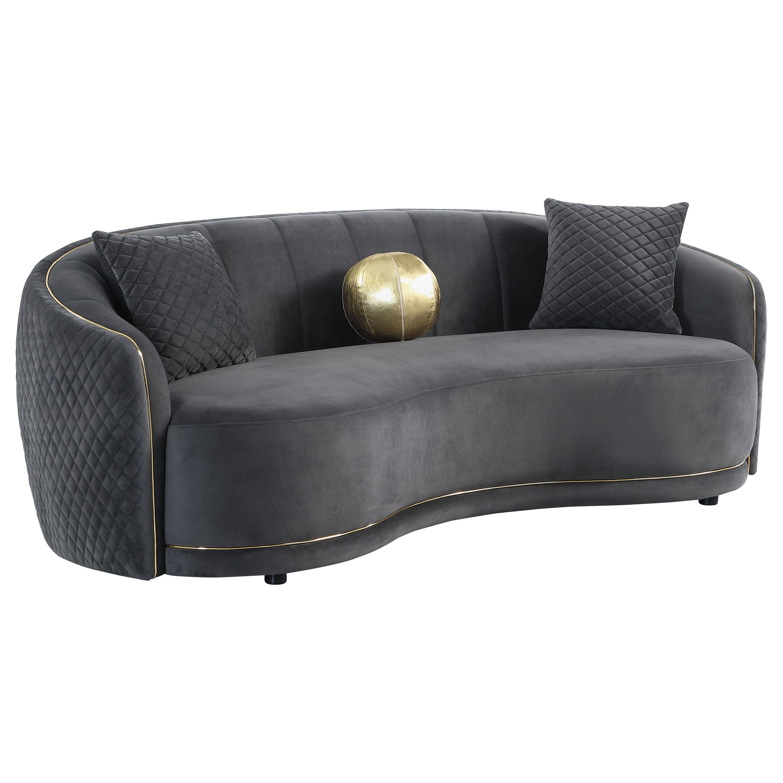 Tampa Furniture Outlet - Coaster - Brookside Velvet Upholstered Curved Sofa Dark Grey - 504844