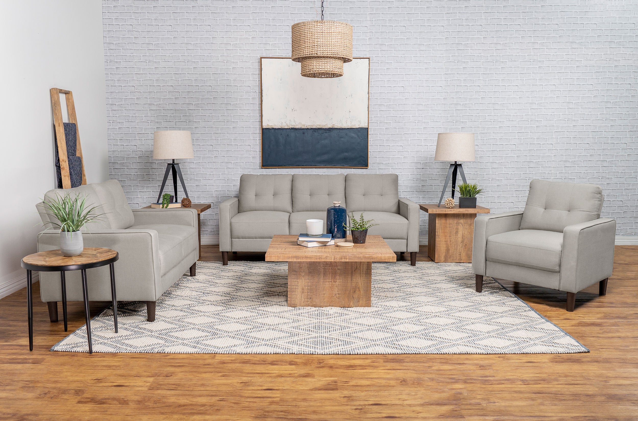 Tampa Furniture Outlet - Coaster - Bowen 3-piece Upholstered Track Arm Tufted Sofa Set Beige - 506785-S3