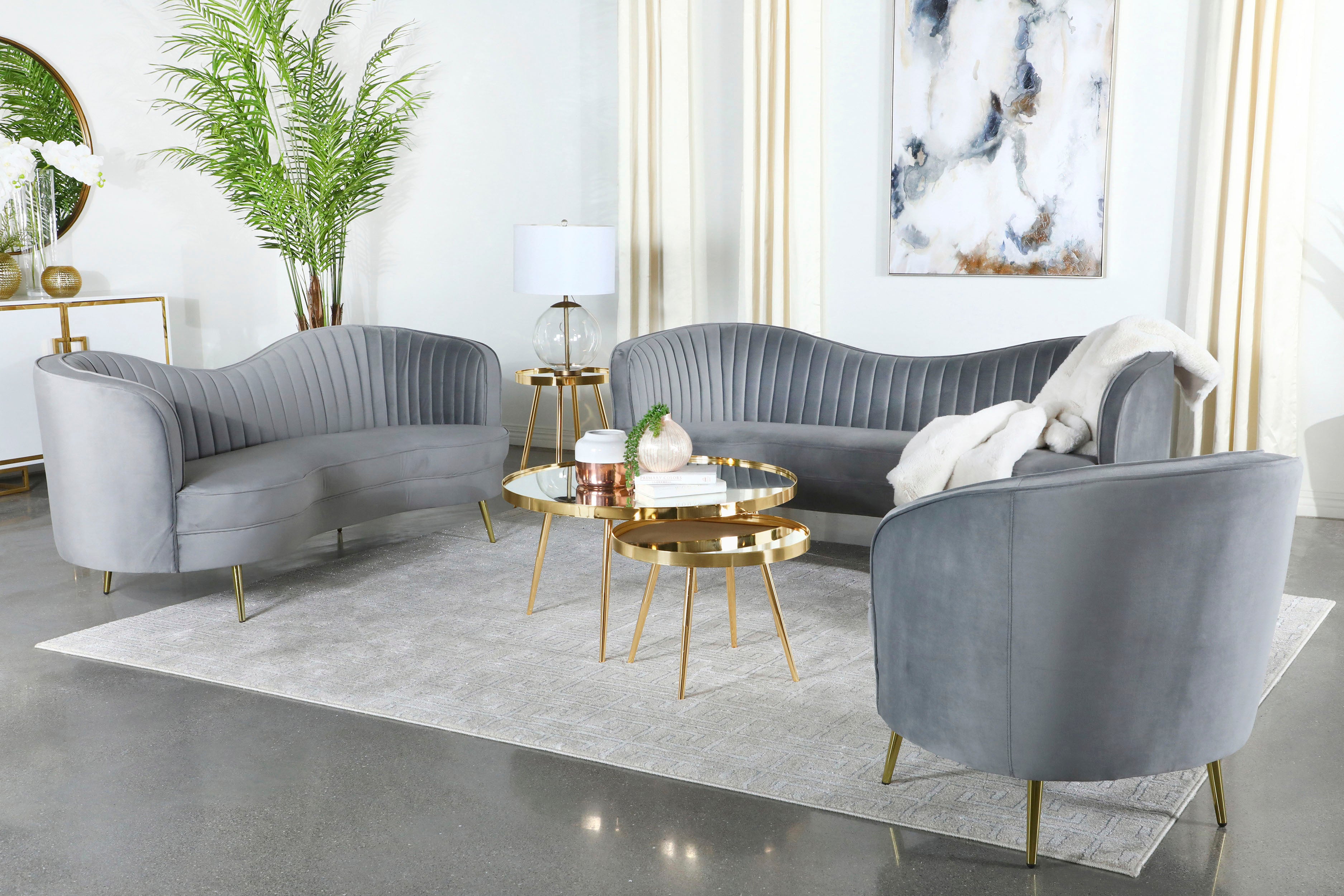 Tampa Furniture Outlet - Coaster - Sophia 3-piece Upholstered Channel Tufted Sofa Set Grey - 506864-S3