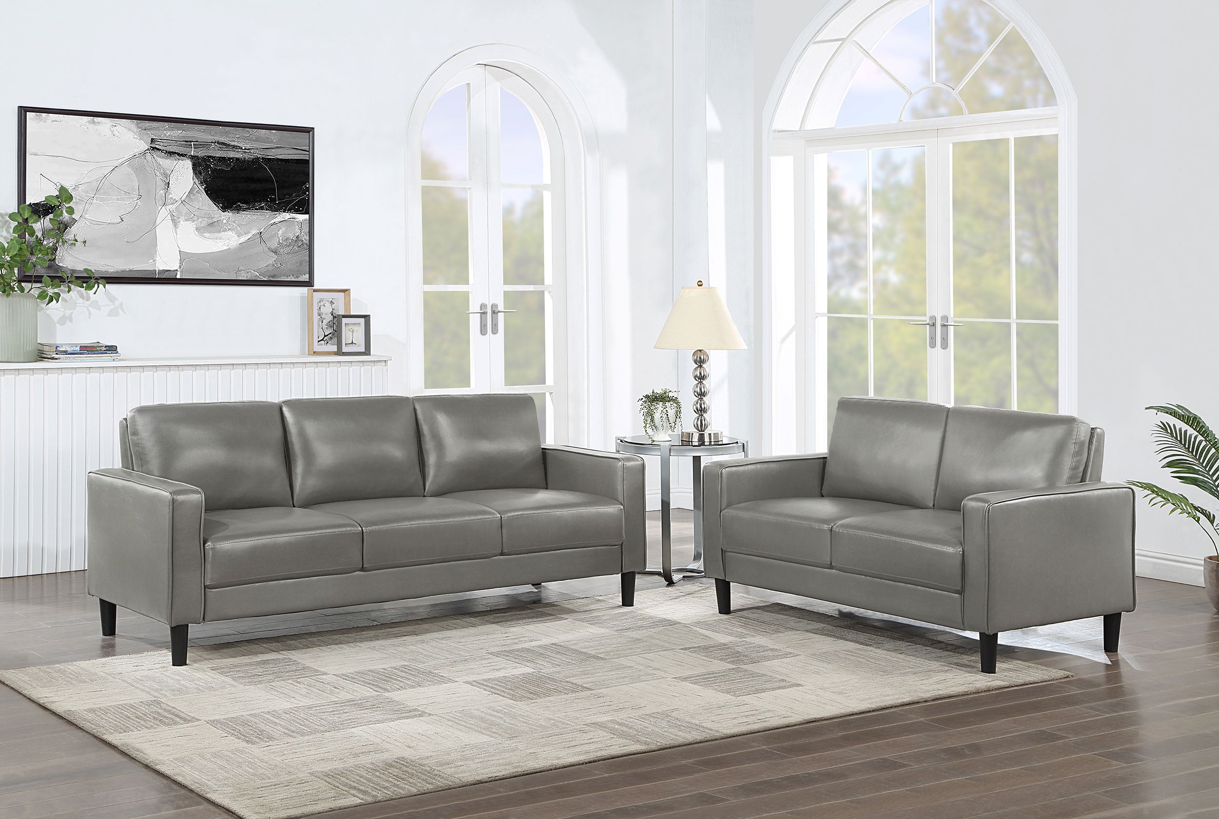 Tampa Furniture Outlet - Coaster - Ruth 2-piece Upholstered Track Arm Sofa Set Grey - 508365-S2