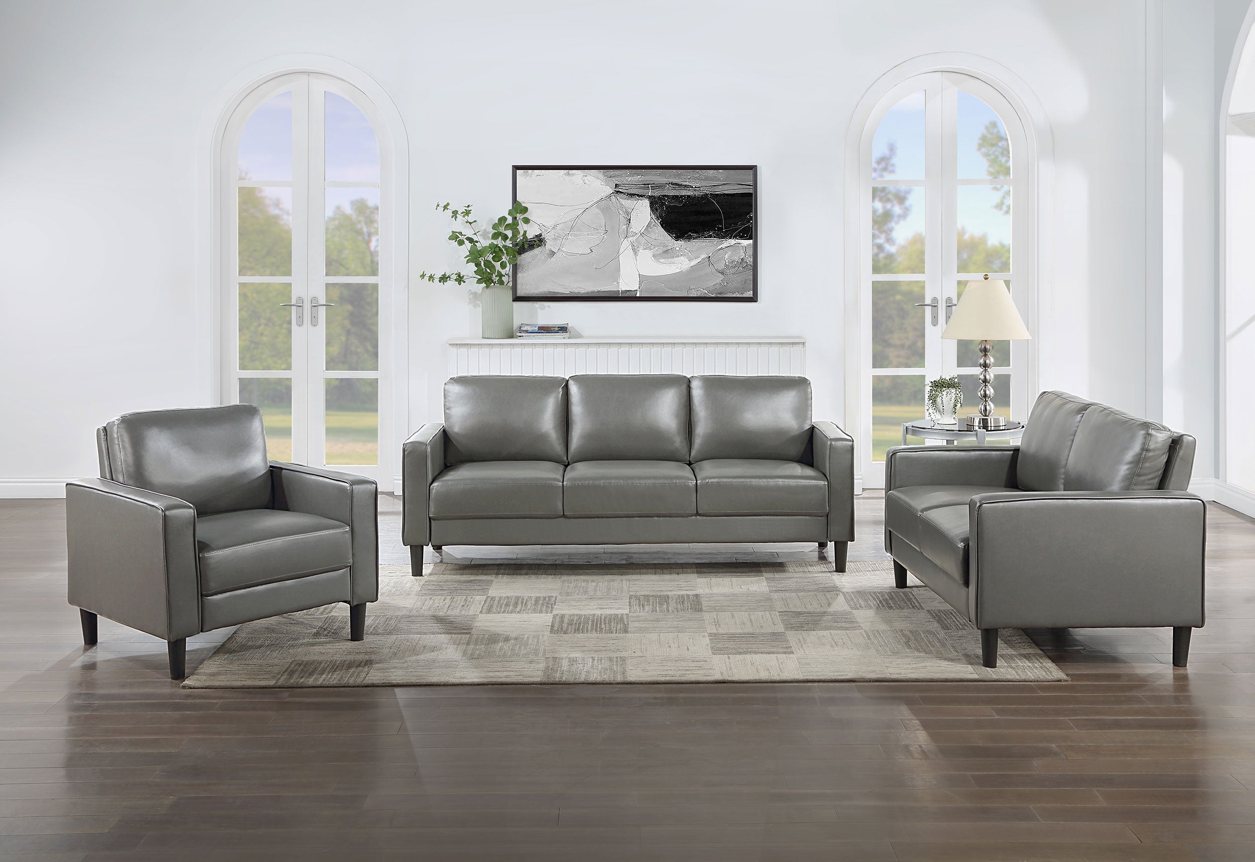 Tampa Furniture Outlet - Coaster - Ruth 3-piece Upholstered Track Arm Sofa Set Grey - 508365-S3