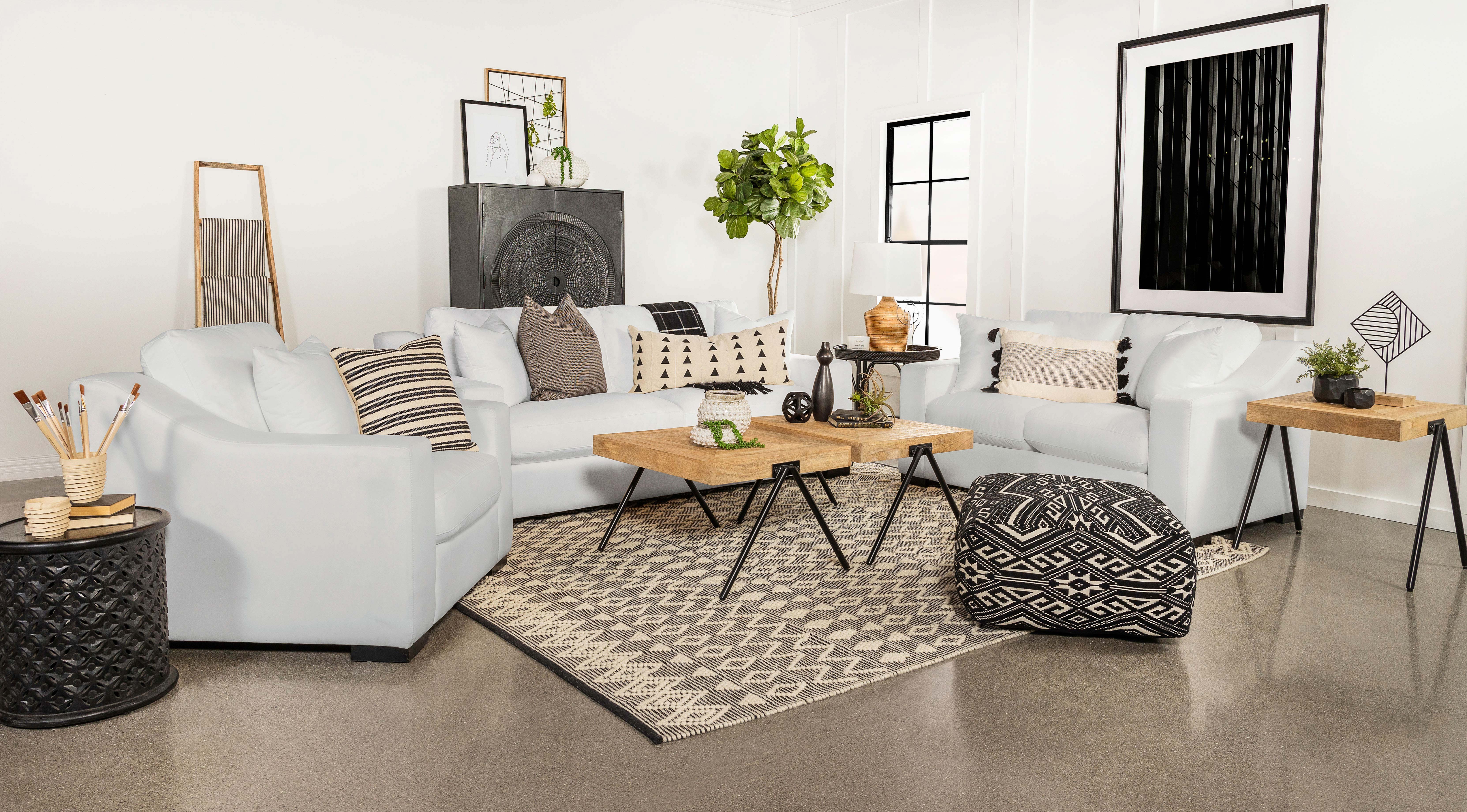 Tampa Furniture Outlet - Coaster - Ashlyn 3-piece Upholstered Sloped Arm Sofa Set White - 509891-S3