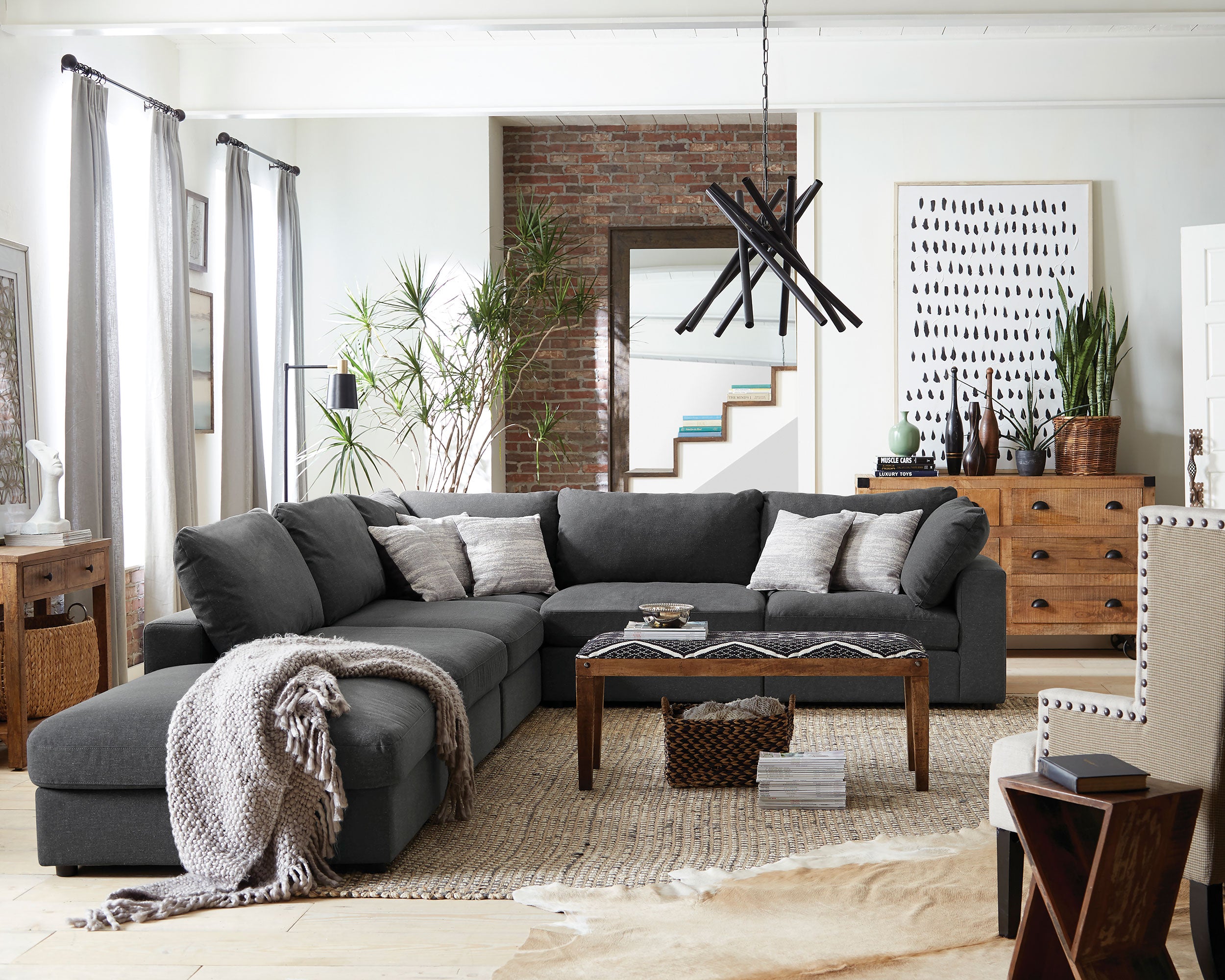 Tampa Furniture Outlet - Coaster - Serene 6-piece Upholstered Modular Sectional Sofa Charcoal - 551324-SET