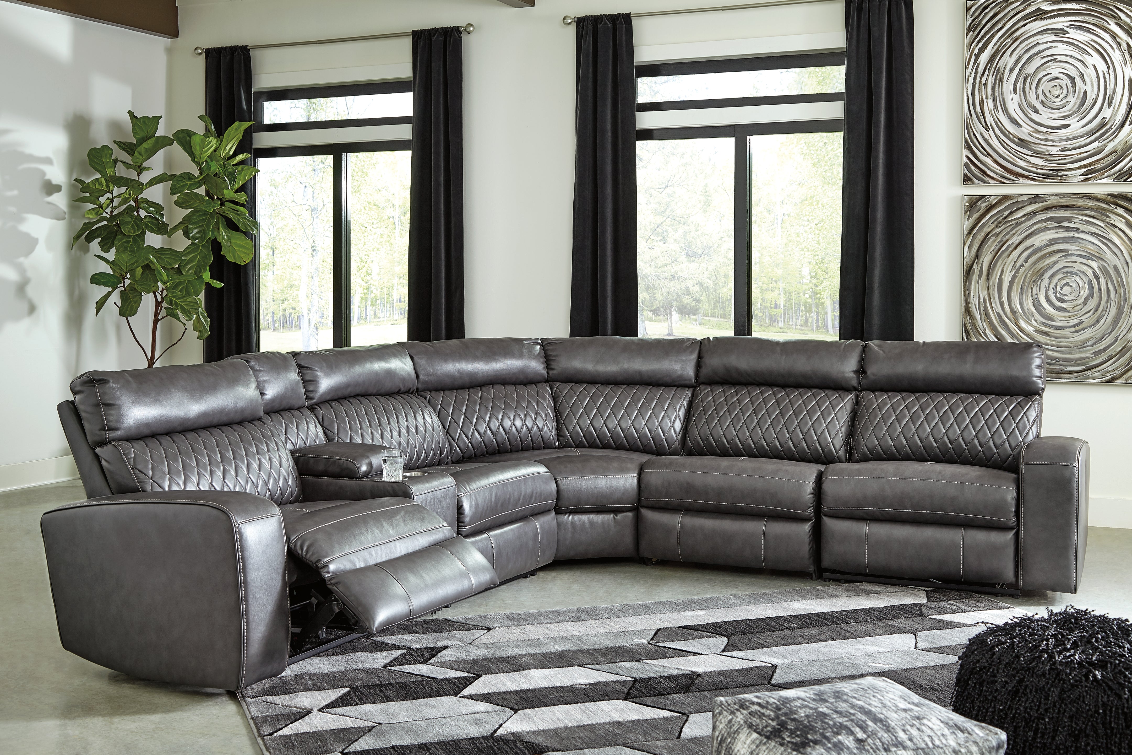 Tampa Furniture Outlet Lutz - Ashley Furniture - Samperstone Sectional - 6-Piece Power Reclining Sectional / Gray - 55203S2