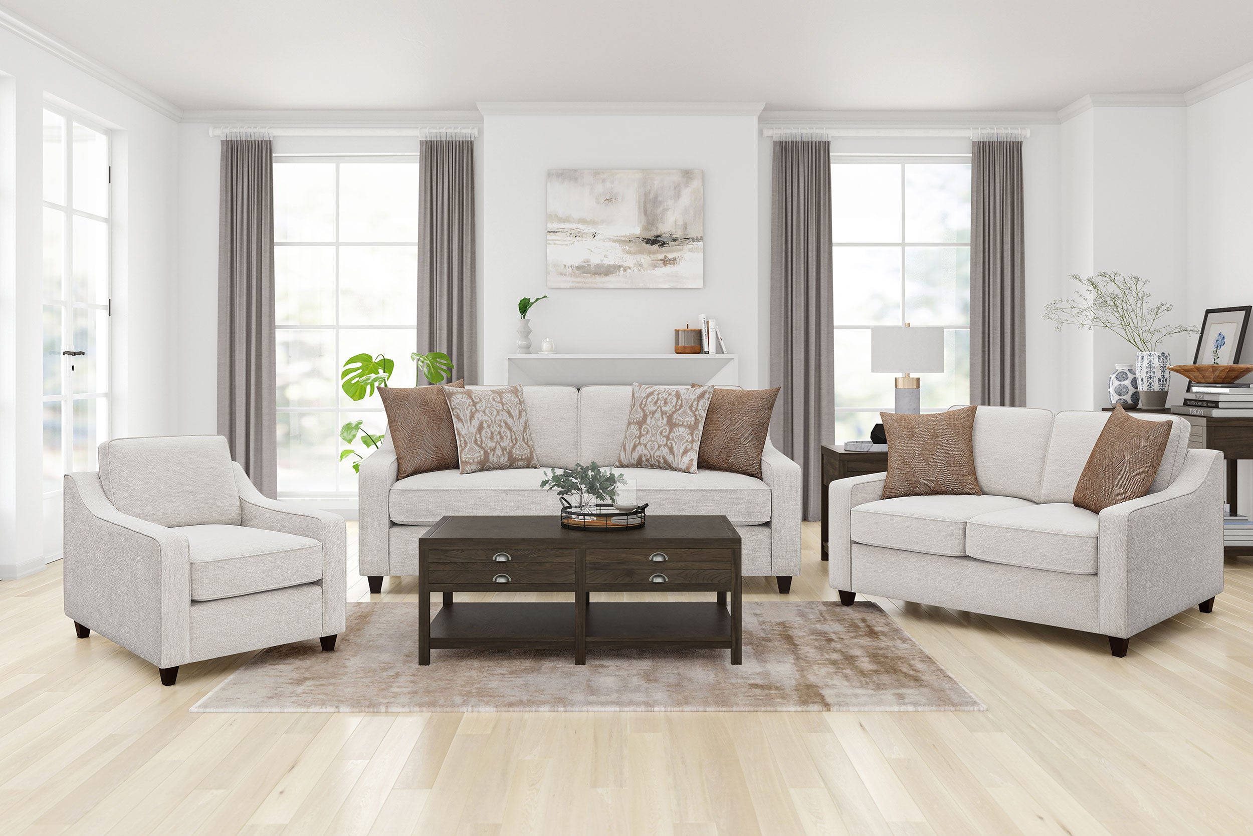 Tampa Furniture Outlet - Coaster - Christine 3-piece Upholstered Sloped Arm Sofa Set Beige - 552061-S3