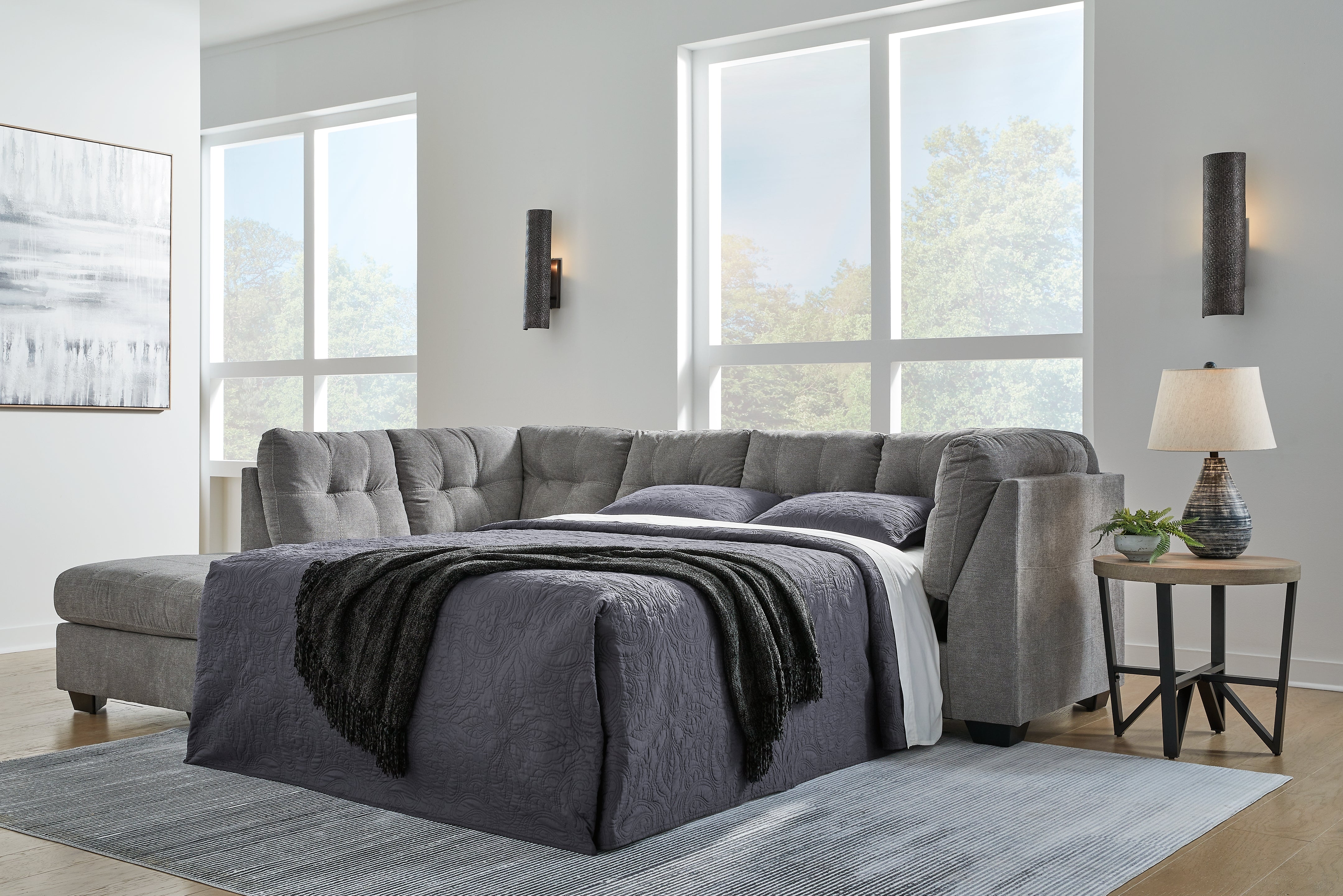Tampa Furniture Outlet Lutz - Ashley Furniture - Marleton Sectional - RAF 2-Piece Sleeper Sectional with Chaise / Gray - 55305S3