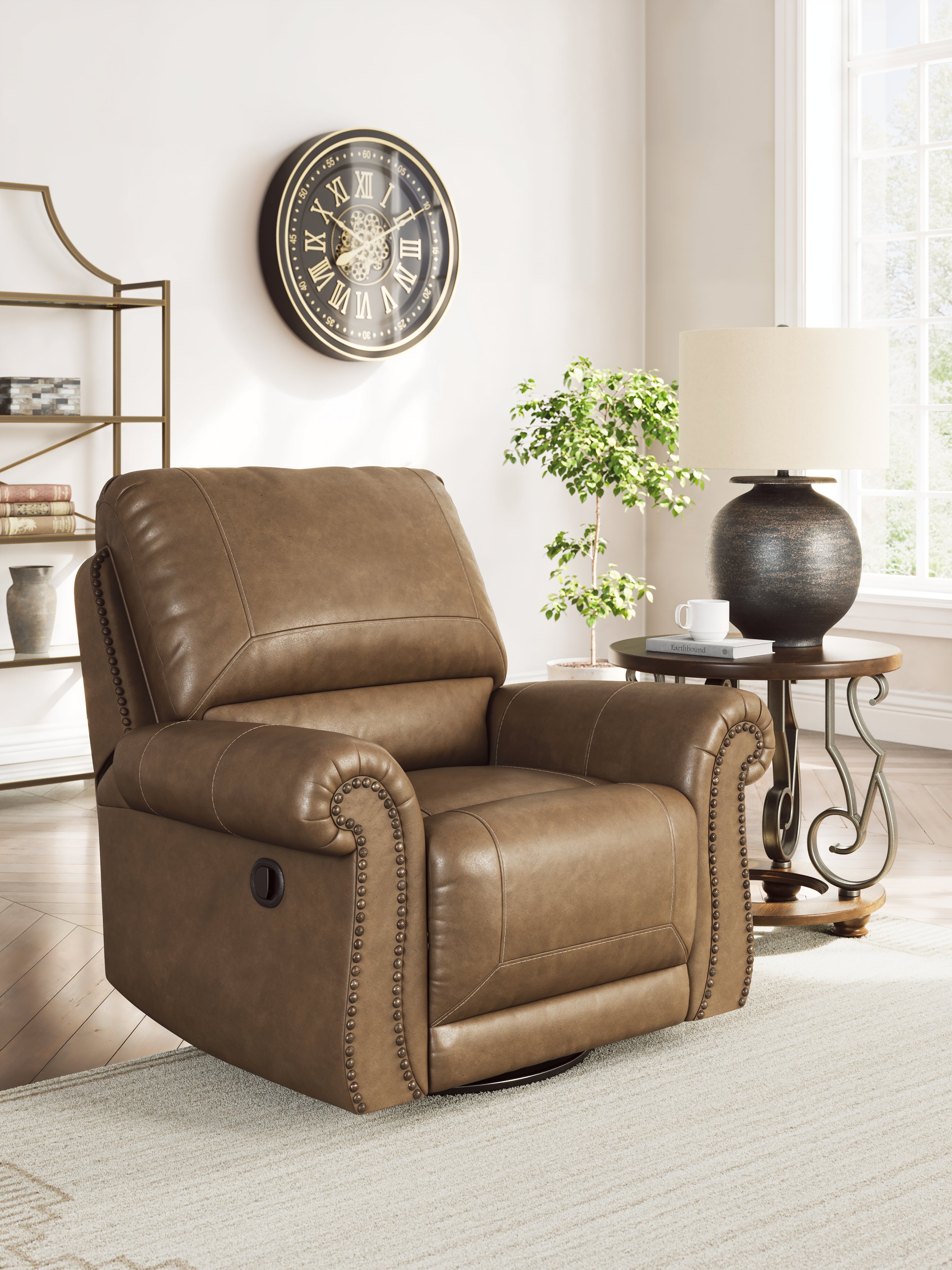 Tampa Furniture Outlet Lutz - Ashley Furniture - Chasemore Living Room - Swivel Glider Recliner / Earth - PC5590261