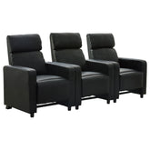 Tampa Furniture Outlet - Coaster - Toohey Upholstered Tufted Recliner Living Room Set Black - 600181-S3B