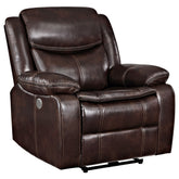 Tampa Furniture Outlet - Coaster - Sycamore Upholstered Power Recliner Chair Dark Brown - 610193P