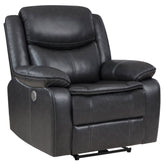 Tampa Furniture Outlet - Coaster - Sycamore Upholstered Power Recliner Chair Dark Grey - 610233P