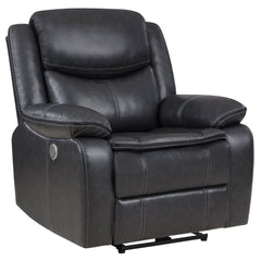 Tampa Furniture Outlet - Coaster - Sycamore Upholstered Power Recliner Chair Dark Grey - 610233P