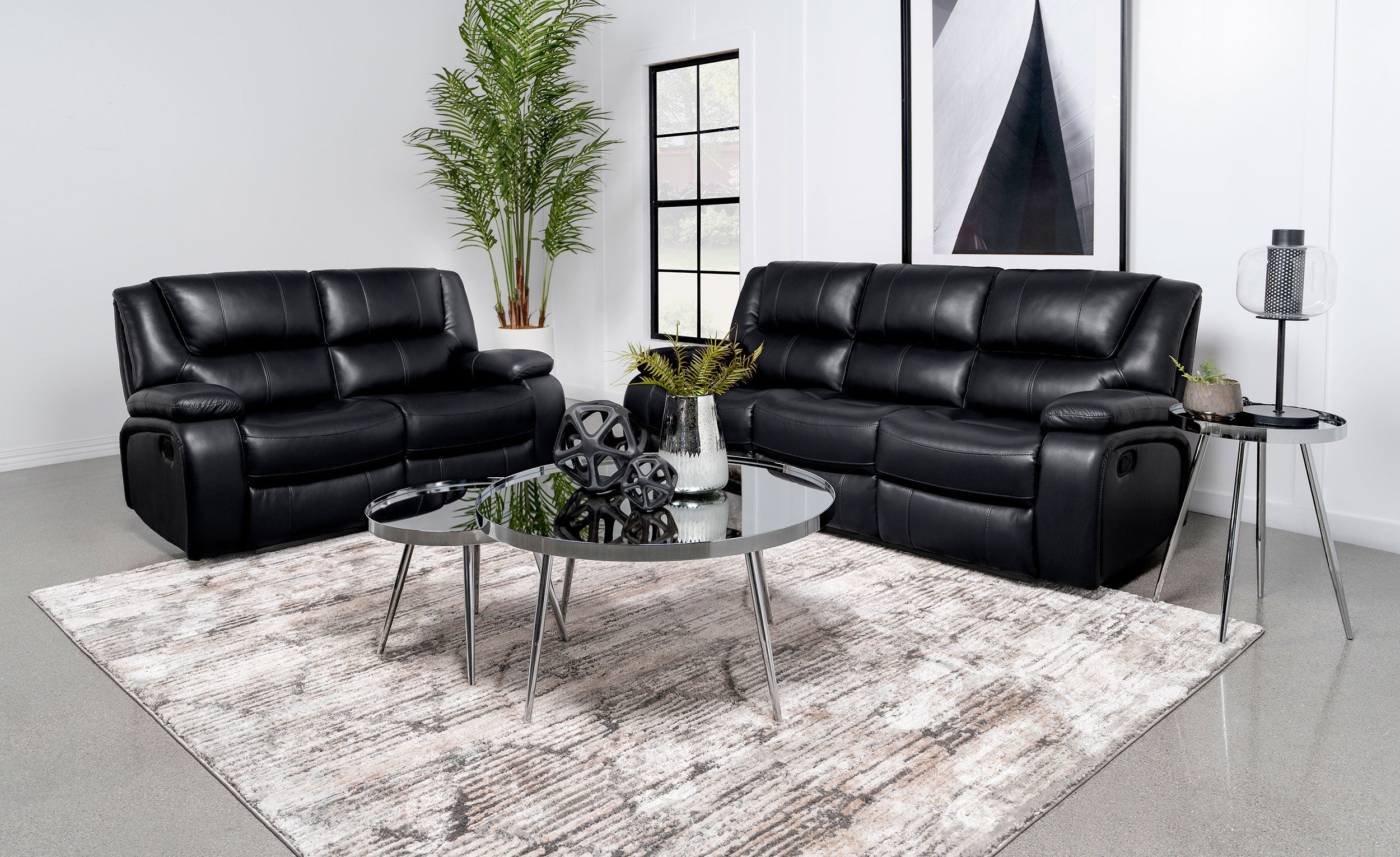 Tampa Furniture Outlet - Coaster - Camila 2-piece Upholstered Reclining Sofa Set Black - 610244-S2