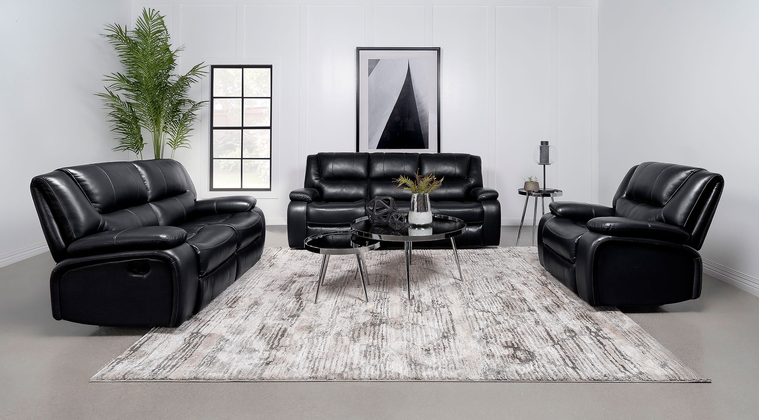 Tampa Furniture Outlet - Coaster - Camila 3-piece Upholstered Reclining Sofa Set Black - 610244-S3