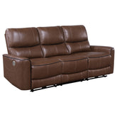Tampa Furniture Outlet - Coaster - Greenfield Upholstered Power Reclining Sofa Saddle Brown - 610264P