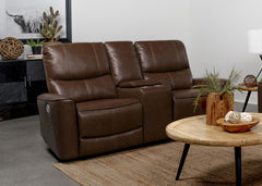 Greenfield Upholstered Power Reclining Loveseat Saddle Brown