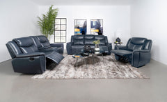 Tampa Furniture Outlet - Coaster - Sloane 3-piece Upholstered Reclining Sofa Set Blue - 610271-S3