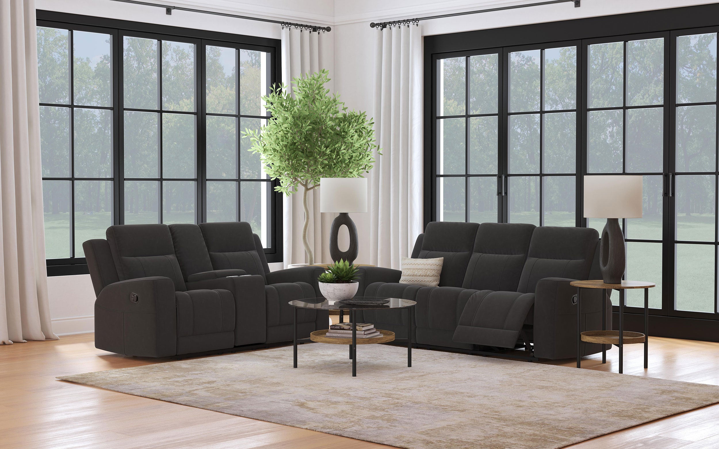 Tampa Furniture Outlet - Coaster - Brentwood 2-piece Upholstered Reclining Sofa Set Charcoal - 610284-S2