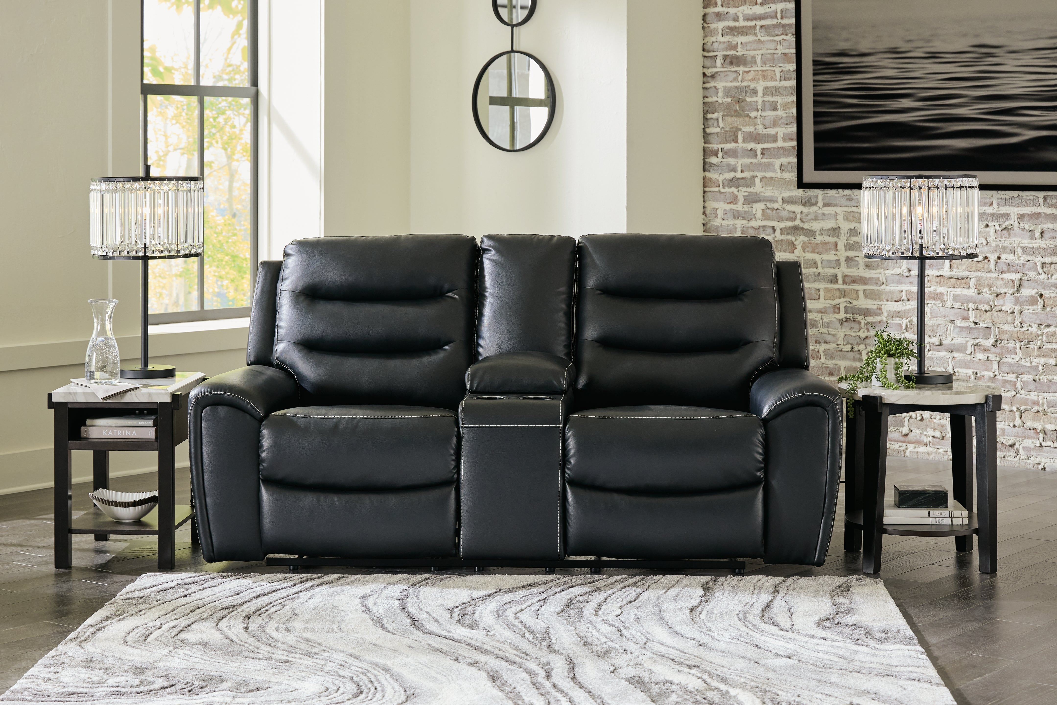 Tampa Furniture Outlet Lutz - Ashley Furniture - Warlin Living Room - PWR REC Loveseat/CON/ADJ HDRST / Black - 6110518