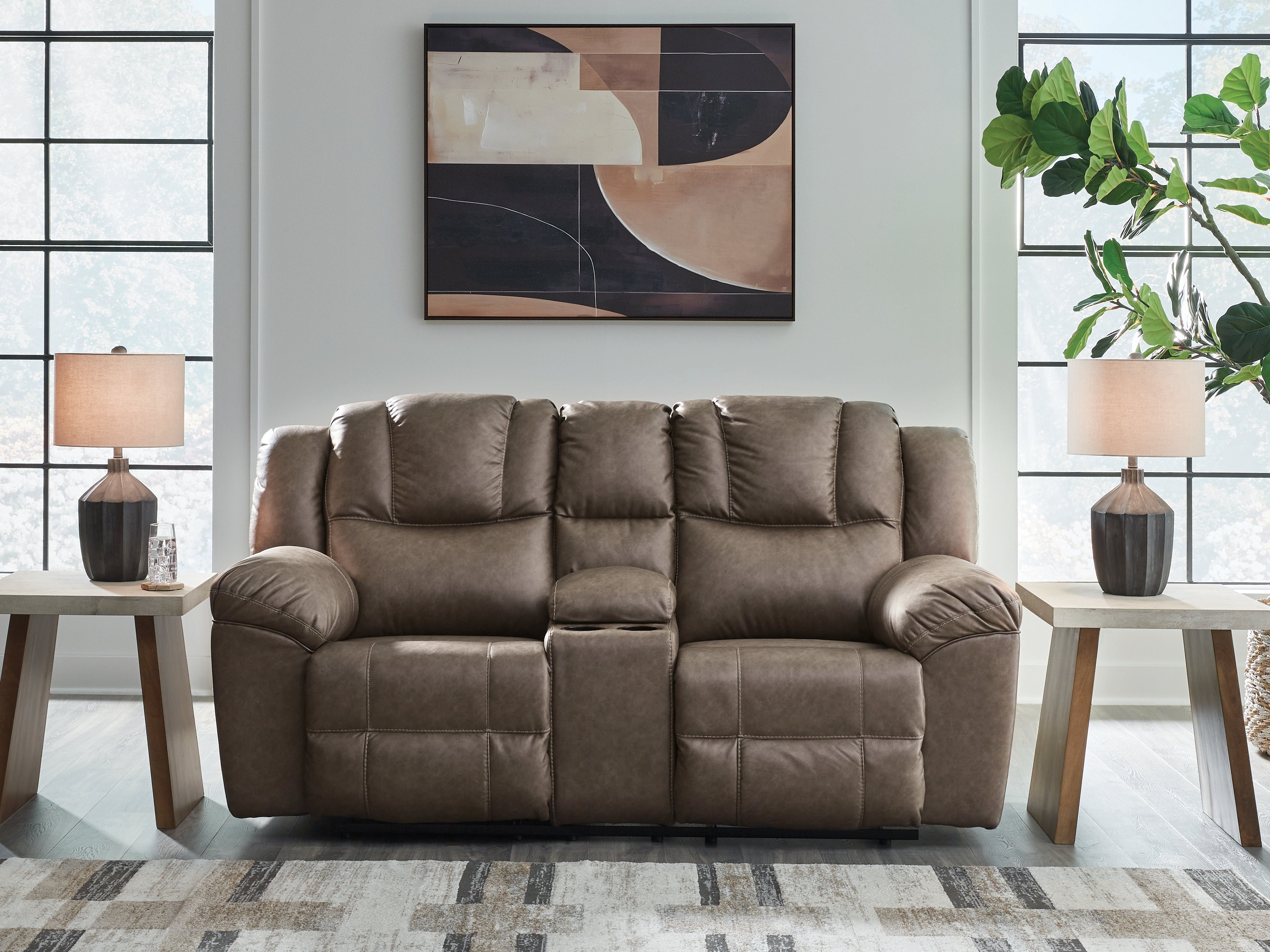 Tampa Furniture Outlet Lutz - Ashley Furniture - Lowilla Living Room - DBL Rec Loveseat w/Console - PC6450694